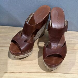 Brown Leather Platform Sandals